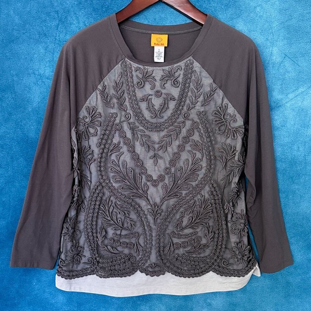Ruby Rd Embroidered Lace Top, Large